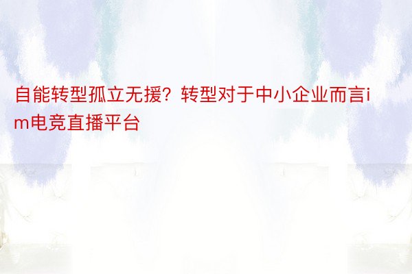 自能转型孤立无援？转型对于中小企业而言im电竞直播平台